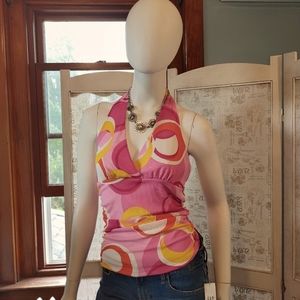 Vintage Psychedelic pastel stretchy halter top sz M